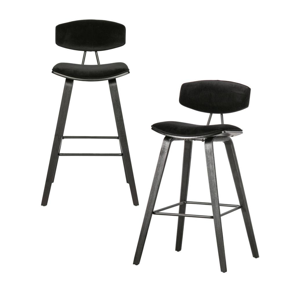 WOOOD Senn Barstoelen - Fluweel - Zwart - Set van 2