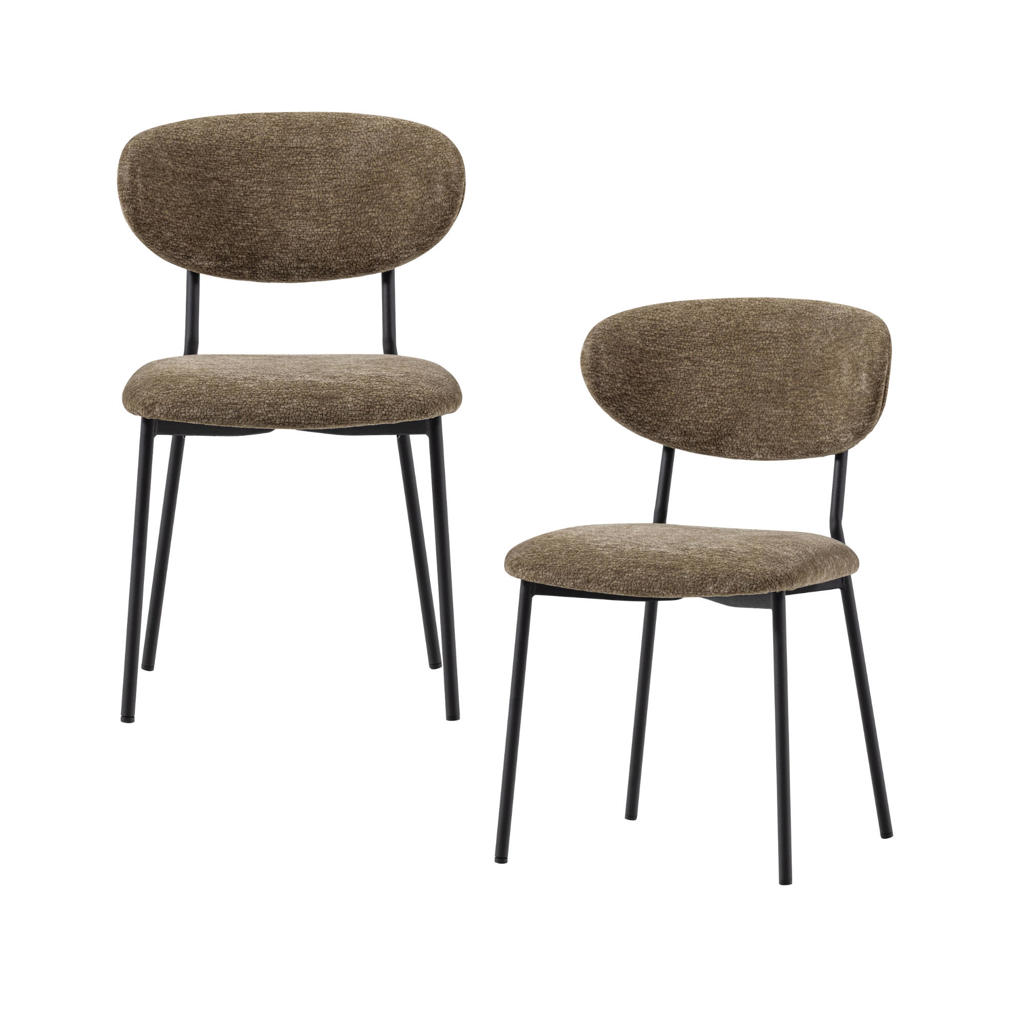 WOOOD WOOOD Kjeld Eetkamerstoelen - Chenille - Bruin - Set van 2