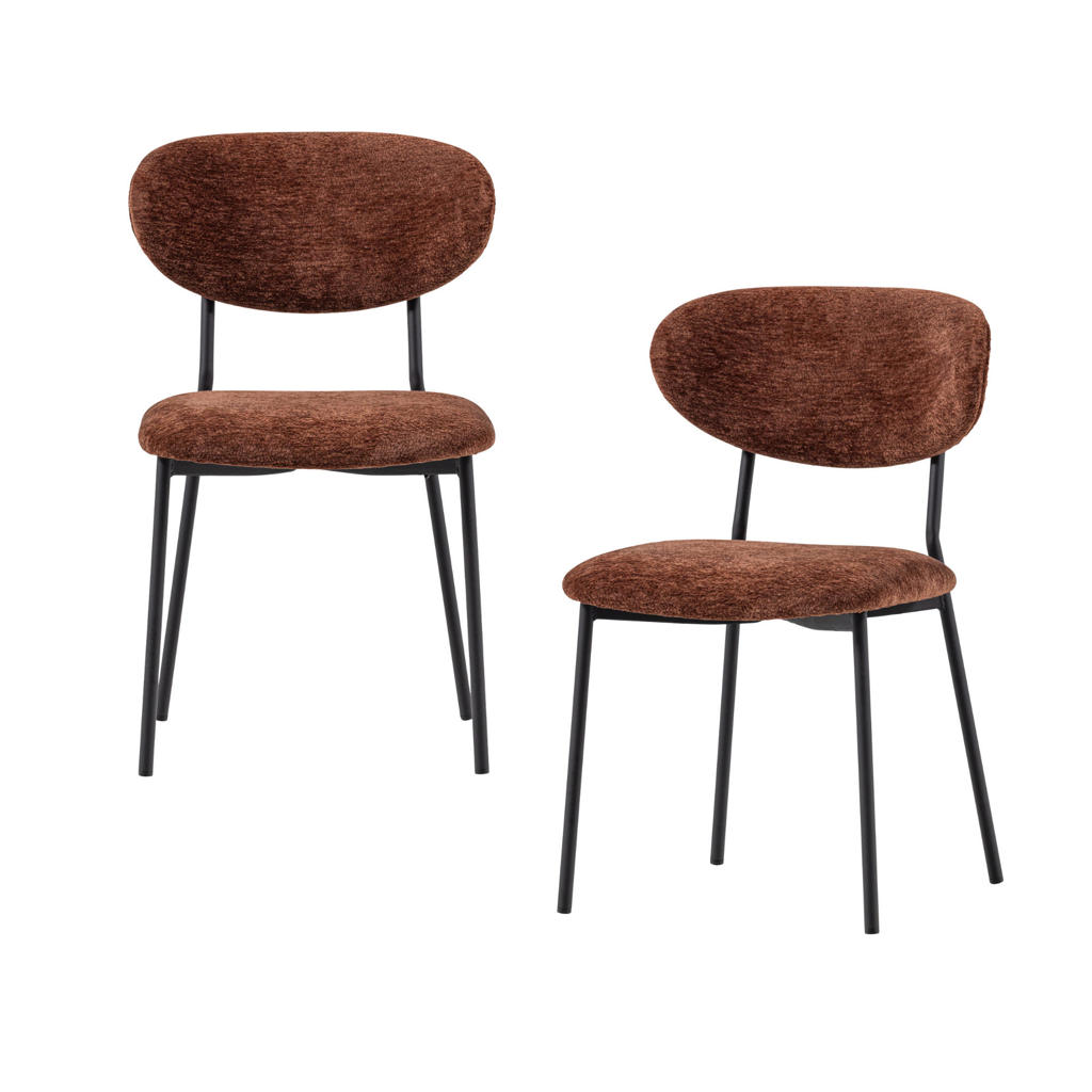 WOOOD WOOOD Kjeld Eetkamerstoelen - Chenille - Bruin - Set van 2