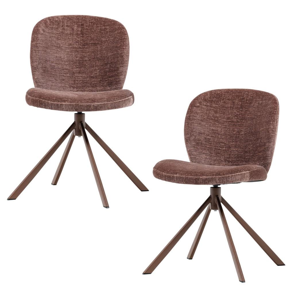 WOOOD Femke Eetkamerstoelen - Chenille - Bruin- Set van 2