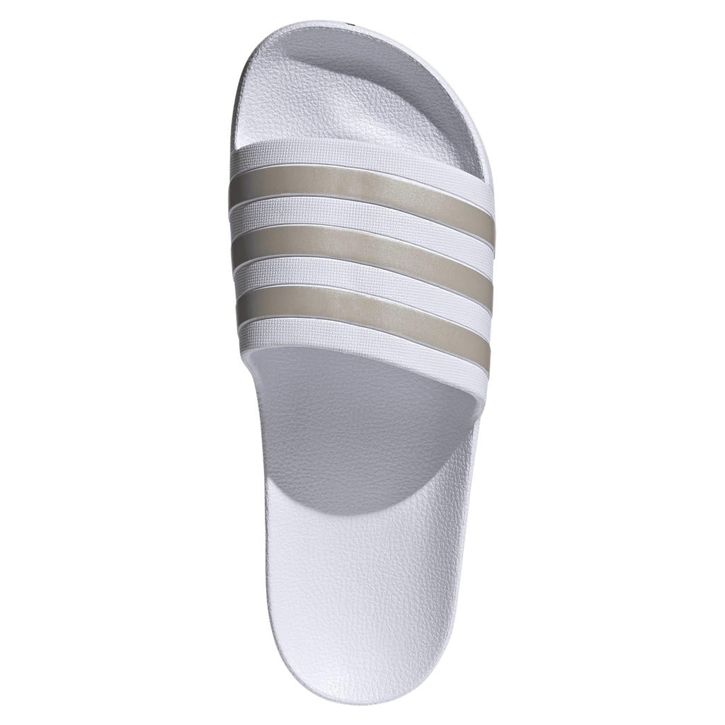 Wit en zilverkleurige unisex adidas Sportswear Adilette Aqua badslippers grijs van rubber