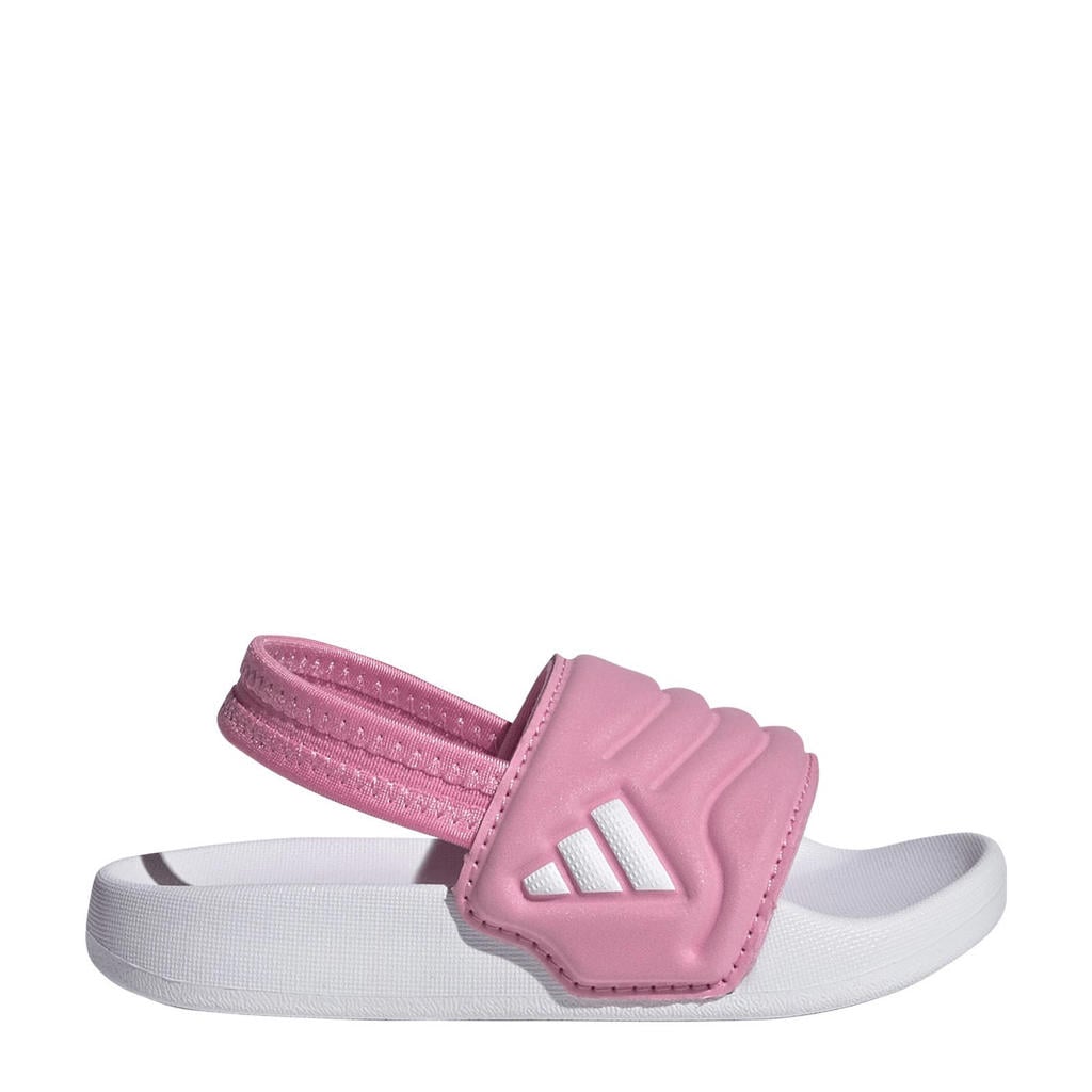 Roze en witte jongens en meisjes adidas Sportswear Adilette Estrap 2.0 badslippers met hielbandje