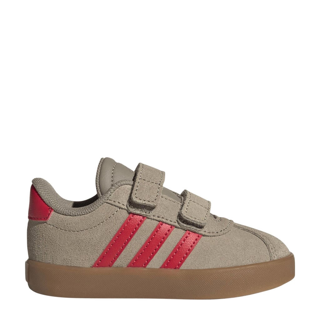 Lichtbruin en rode jongens en meisjes adidas Sportswear VL Court 3.0 suede sneakers met klittenband
