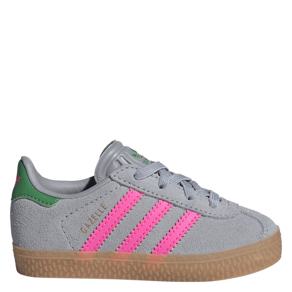 Grijs en roze jongens en meisjes adidas Originals Gazelle sneakers van suède/voering: textiel/voetbed: textiel met elastische veters