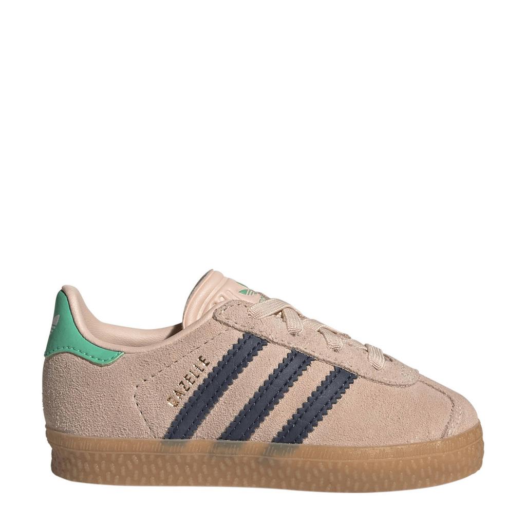 Lichtroze en donkerblauwe jongens en meisjes adidas Originals Gazelle sneakers van suède/voering: textiel/voetbed: textiel met elastische veters
