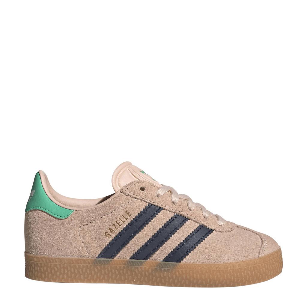 Beige en donkerblauwe jongens adidas Originals Gazelle sneakers van suede/voering:mesh/voetbed: ortholite met veters