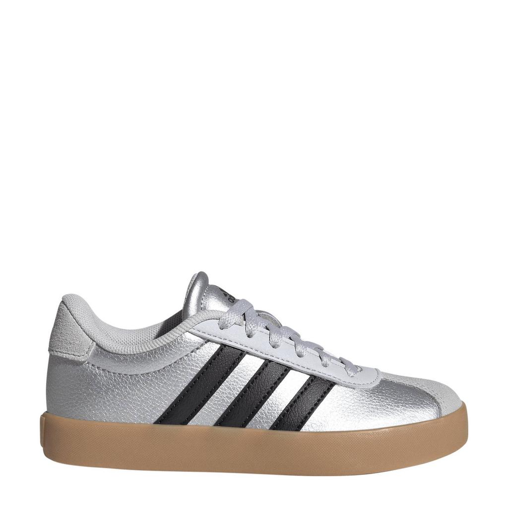 Zilver en zwarte jongens en meisjes adidas Sportswear VL Court 3.0 suede sneakers grijs met veters