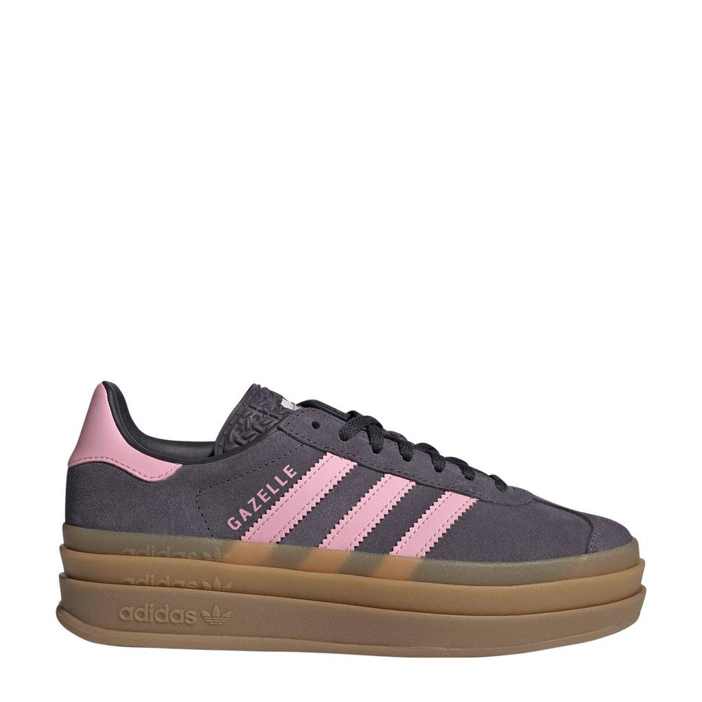 Donkerbruin en roze jongens en meisjes adidas Originals Gazelle Bold sneakers van leer-suède/voering: mesh/voetbed: eva met veters