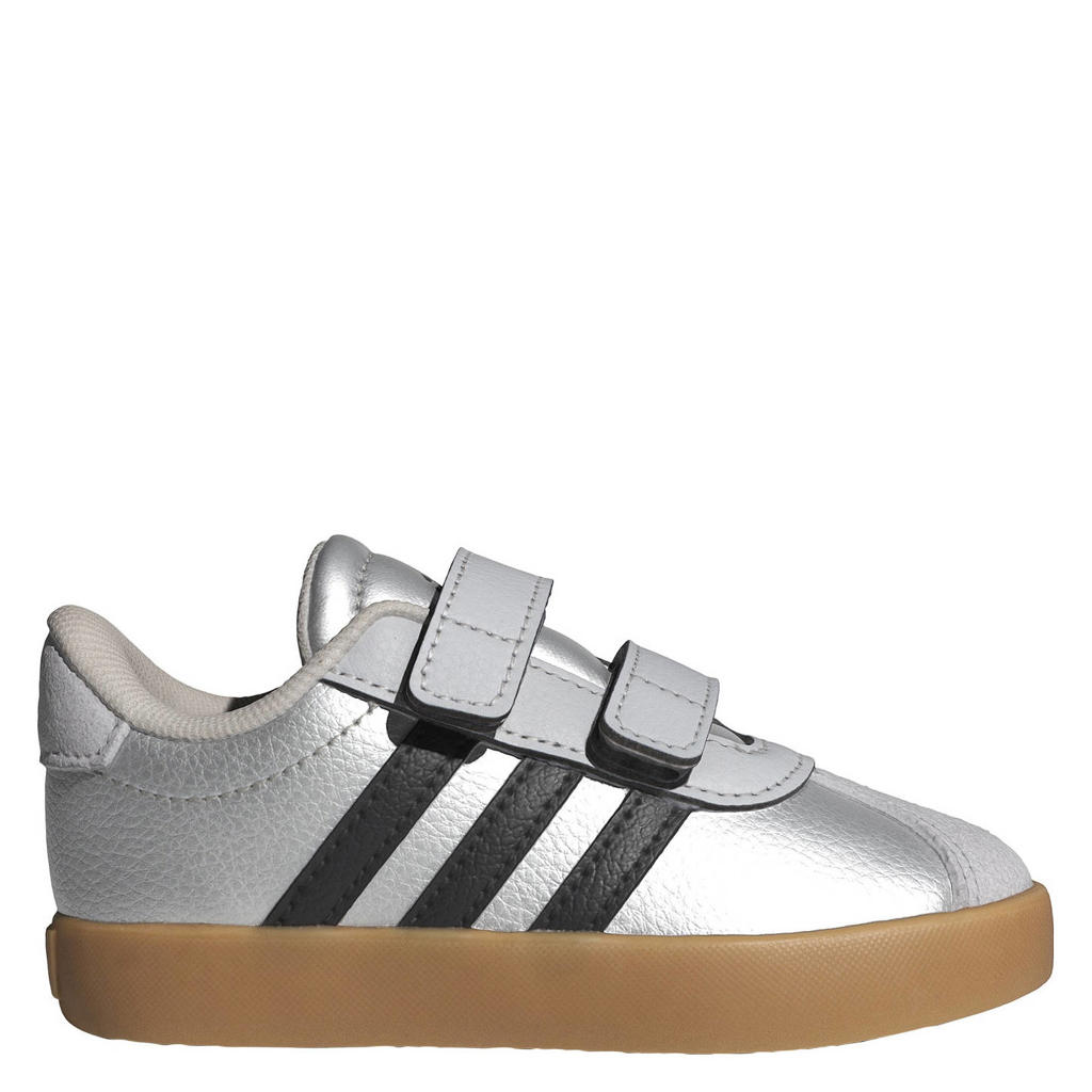 Zilver en rode jongens en meisjes adidas Sportswear VL Court 3.0 suede sneakers grijs met klittenband