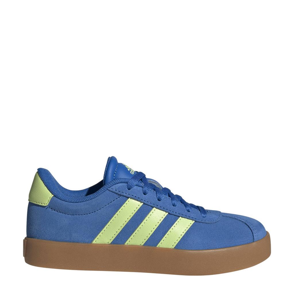 Kobaltblauw en limegroene jongens en meisjes adidas Sportswear VL Court 3.0 suede sneakers groen met veters