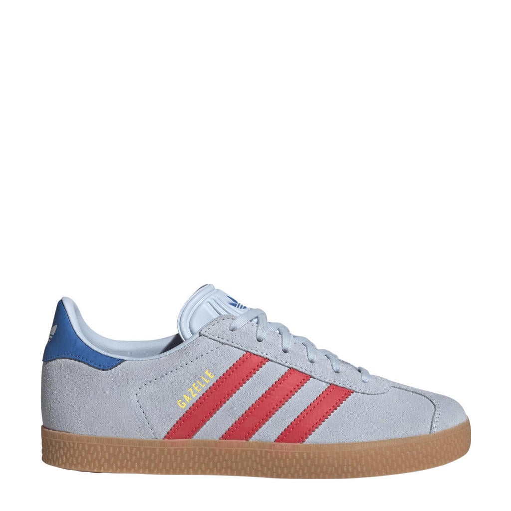 Lichtblauw en rode jongens en meisjes adidas Originals Gazelle sneakers van suede met veters