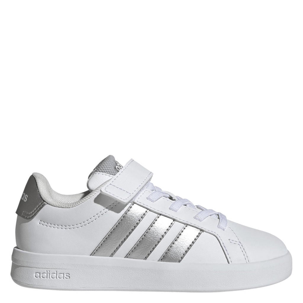 Wit, zilver en metallickleurige jongens en meisjes adidas Sportswear Grand Court 3.0 sneakers van imitatieleer/voering: mesh/voetbed: eva met elastische veter- met klittenbandsluiting