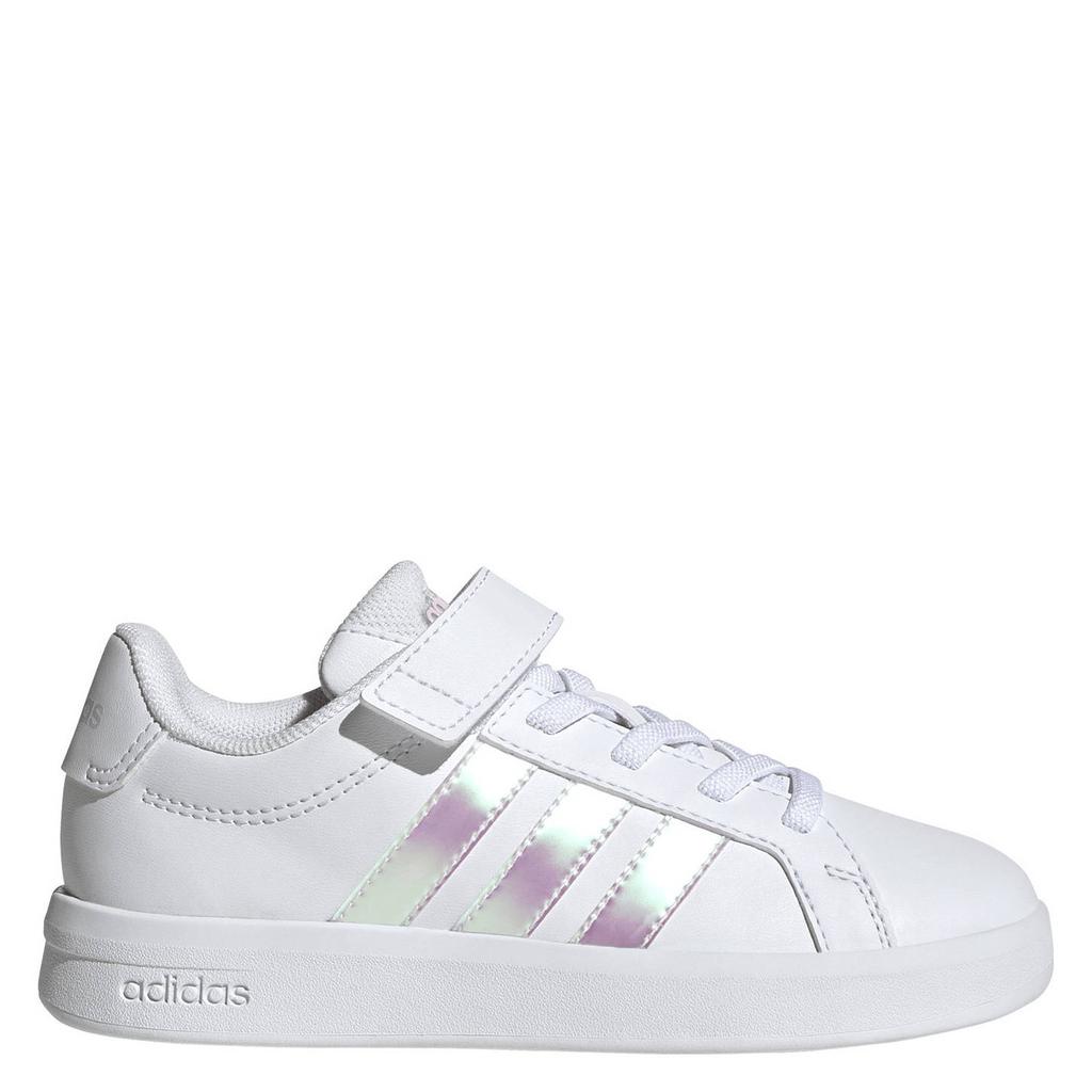 Wit en metallickleurige jongens en meisjes adidas Sportswear Grand Court 3.0 sneakers van imitatieleer/voering: mesh/voetbed: eva met elastische veter- met klittenbandsluiting