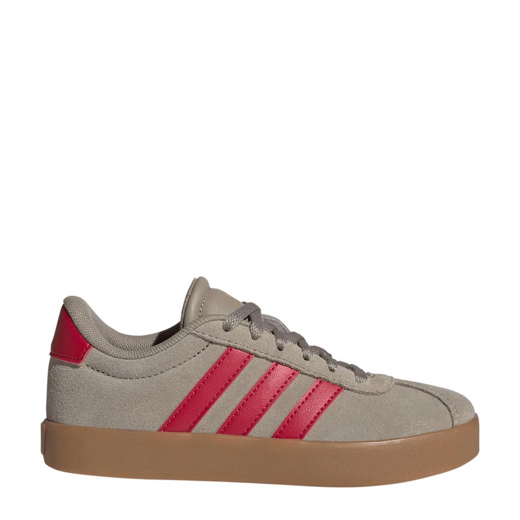 Lichtbruin en rode jongens en meisjes adidas Sportswear VL Court 3.0 suede sneakers met veters