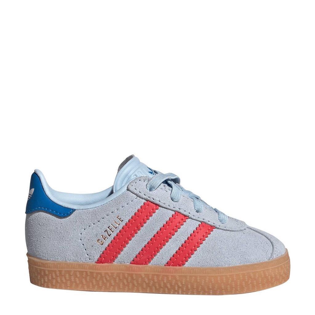 Lichtblauw en rode jongens en meisjes adidas Originals Gazelle sneakers van suède/voering: textiel/voetbed: textiel met elastische veters