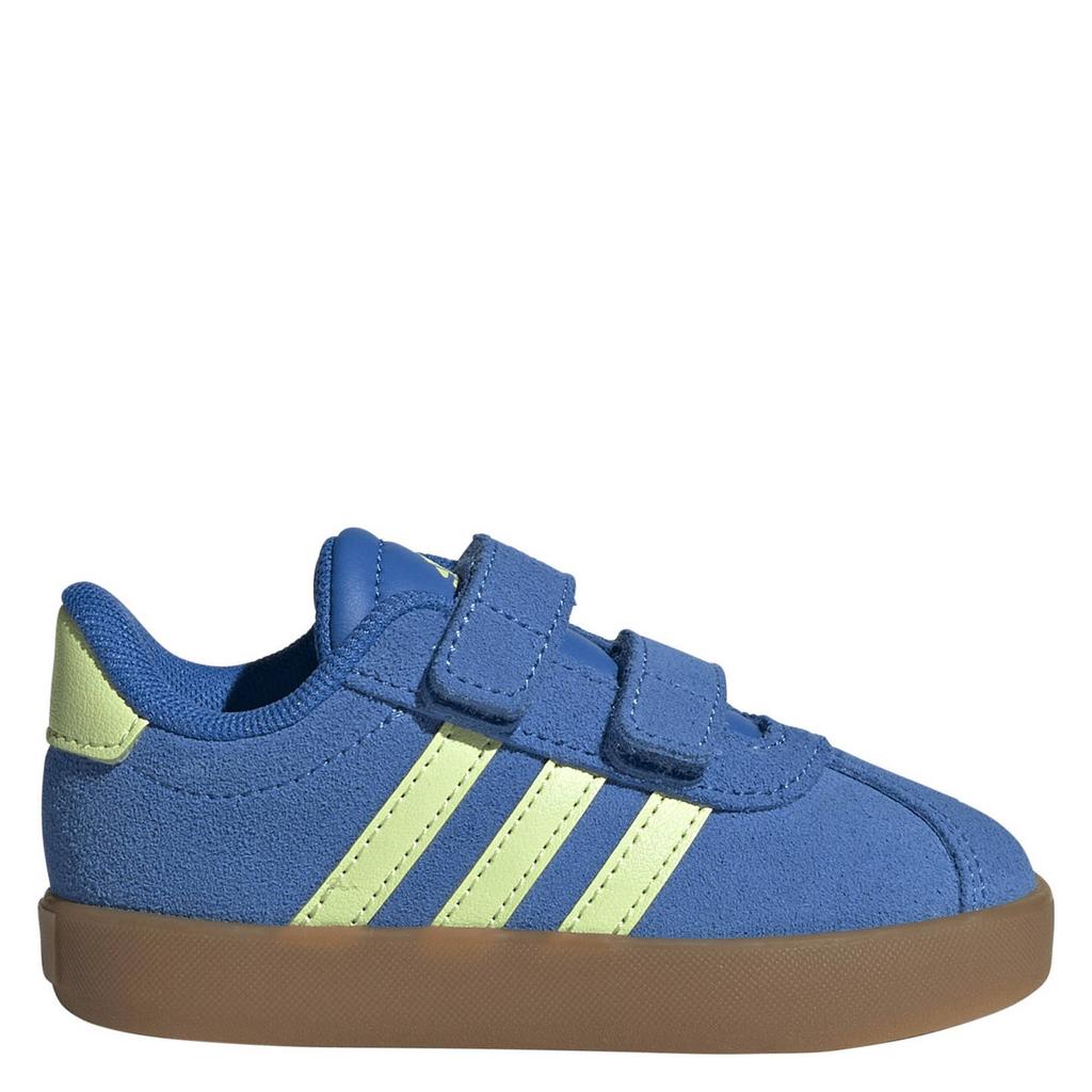 Kobaltblauw en limegroene jongens en meisjes adidas Sportswear VL Court 3.0 suede sneakers groen met klittenband