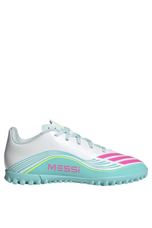 F50 Messi Club TF junior voetbalschoenen wit/roze/lichtgroen