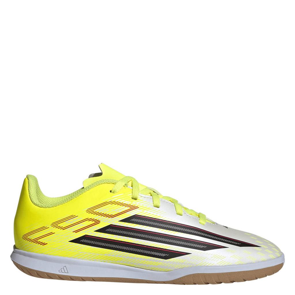 Gele jongens en meisjes adidas Performance F50 Club IN junior zaalvoetbalschoenen van imitatieleer met veters