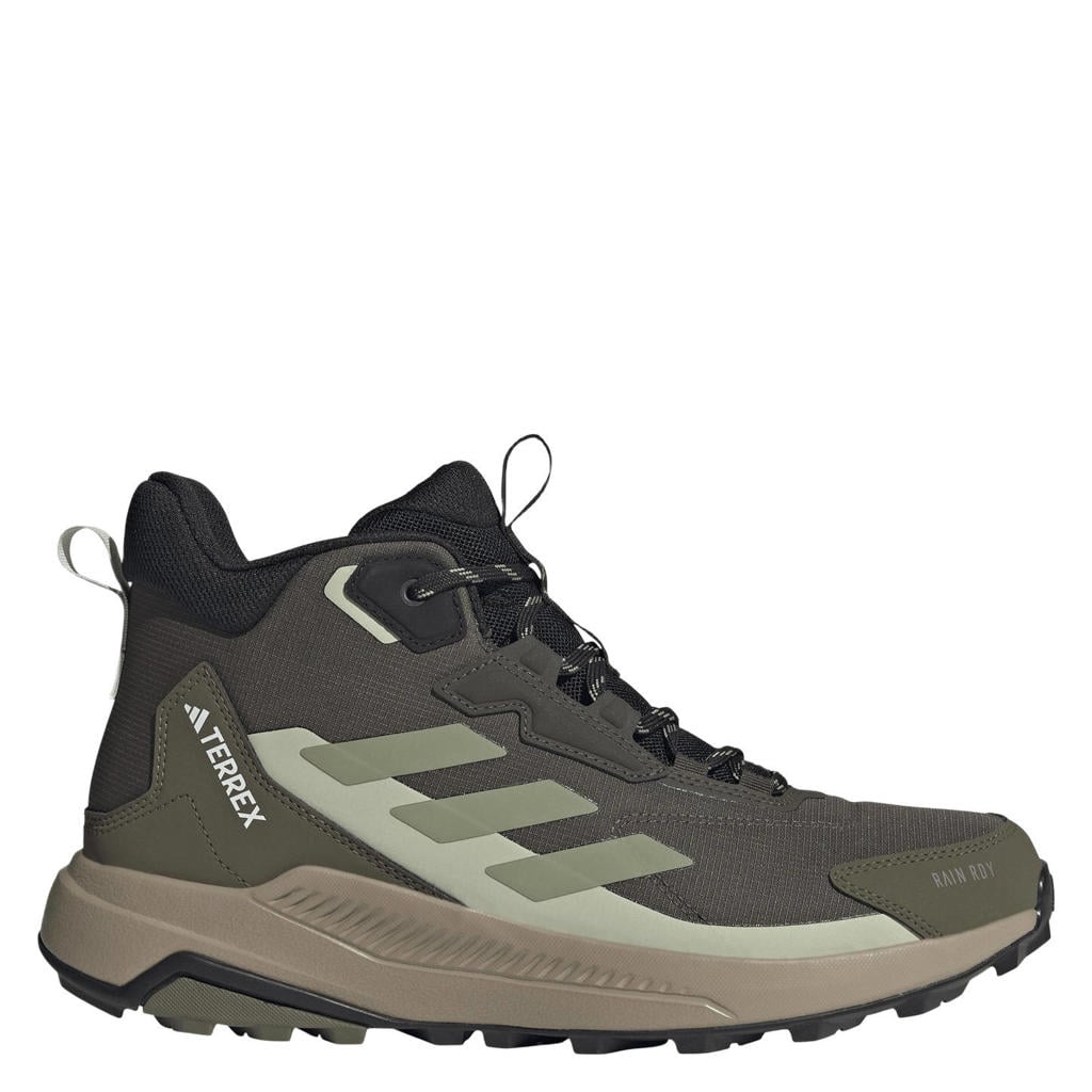 Olijfgroen en lichtgroene heren adidas Terrex Anylander RAIN.RDY mid wandelschoenen van mesh-pu/voering: mesh/voetbed: eva met veters