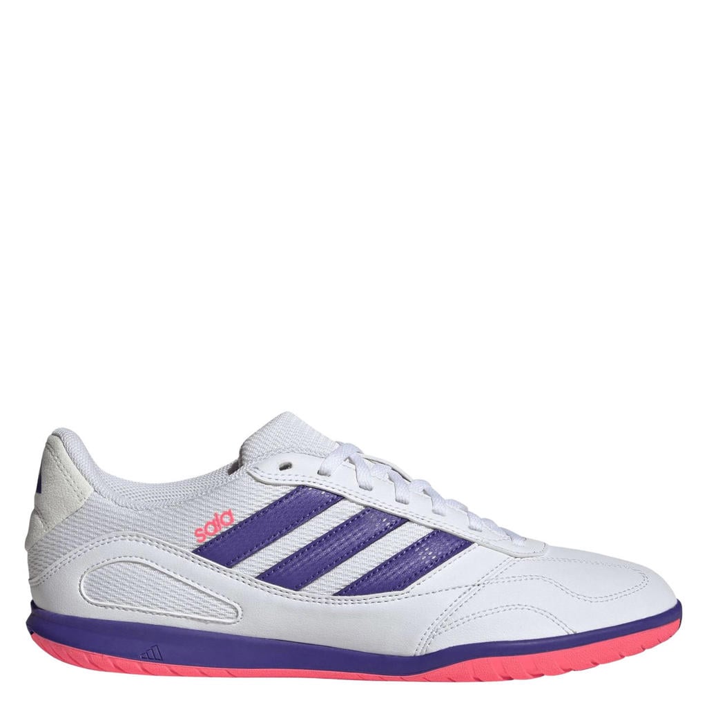 Wit en paarse unisex adidas Performance Super Sala III senior zaalvoetbalschoenen van imitatieleer/voering: mesh/voetbed: eva met veters