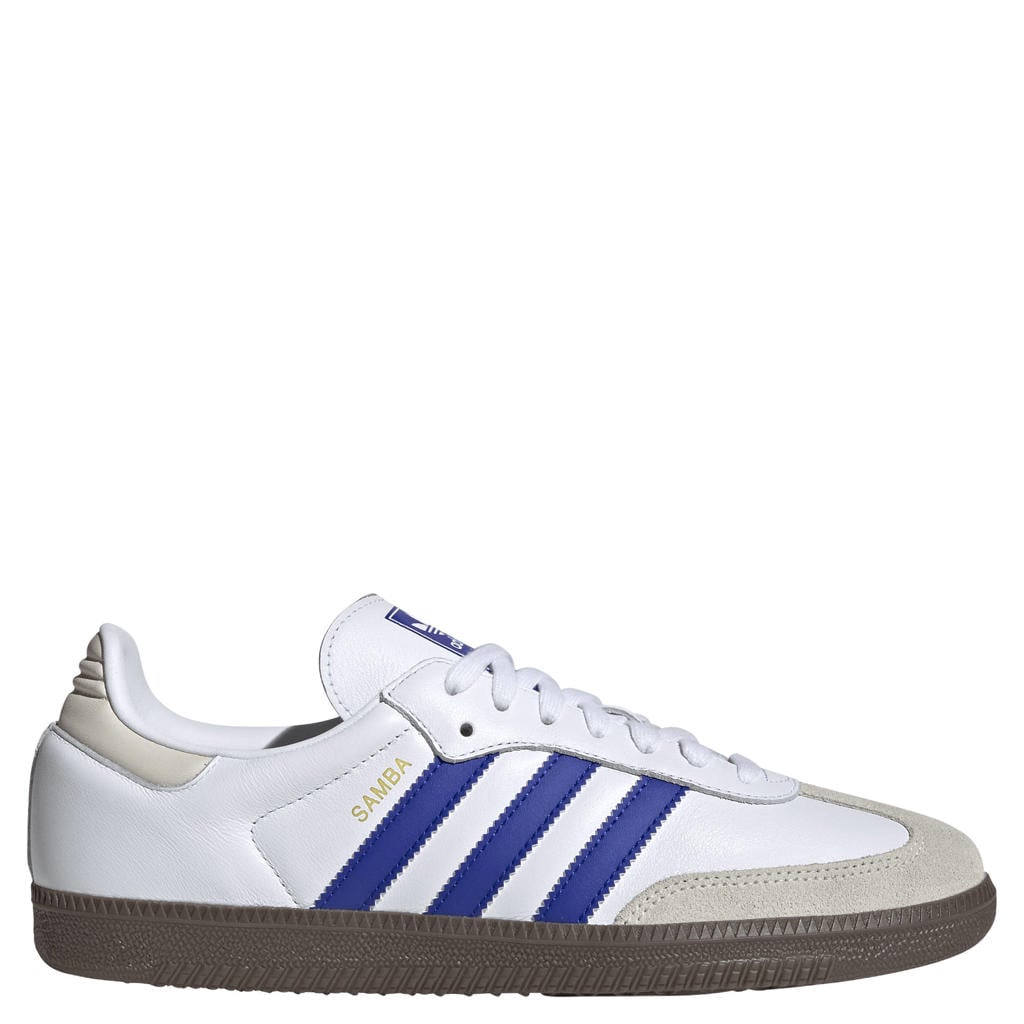 Wit en blauwe heren adidas Originals Samba OG leren sneakers met veters