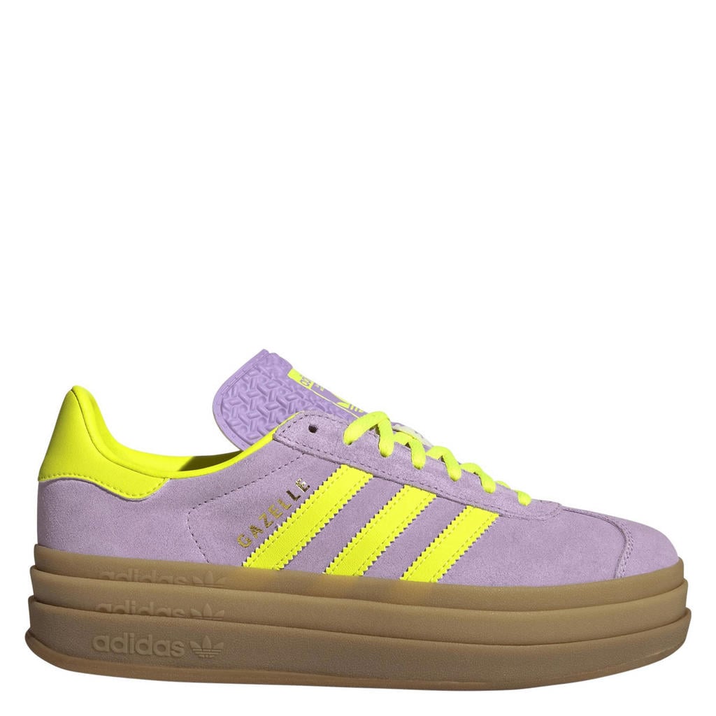 Lila en gele dames adidas Originals Gazelle Bold sneakers van suèdeleer met veters
