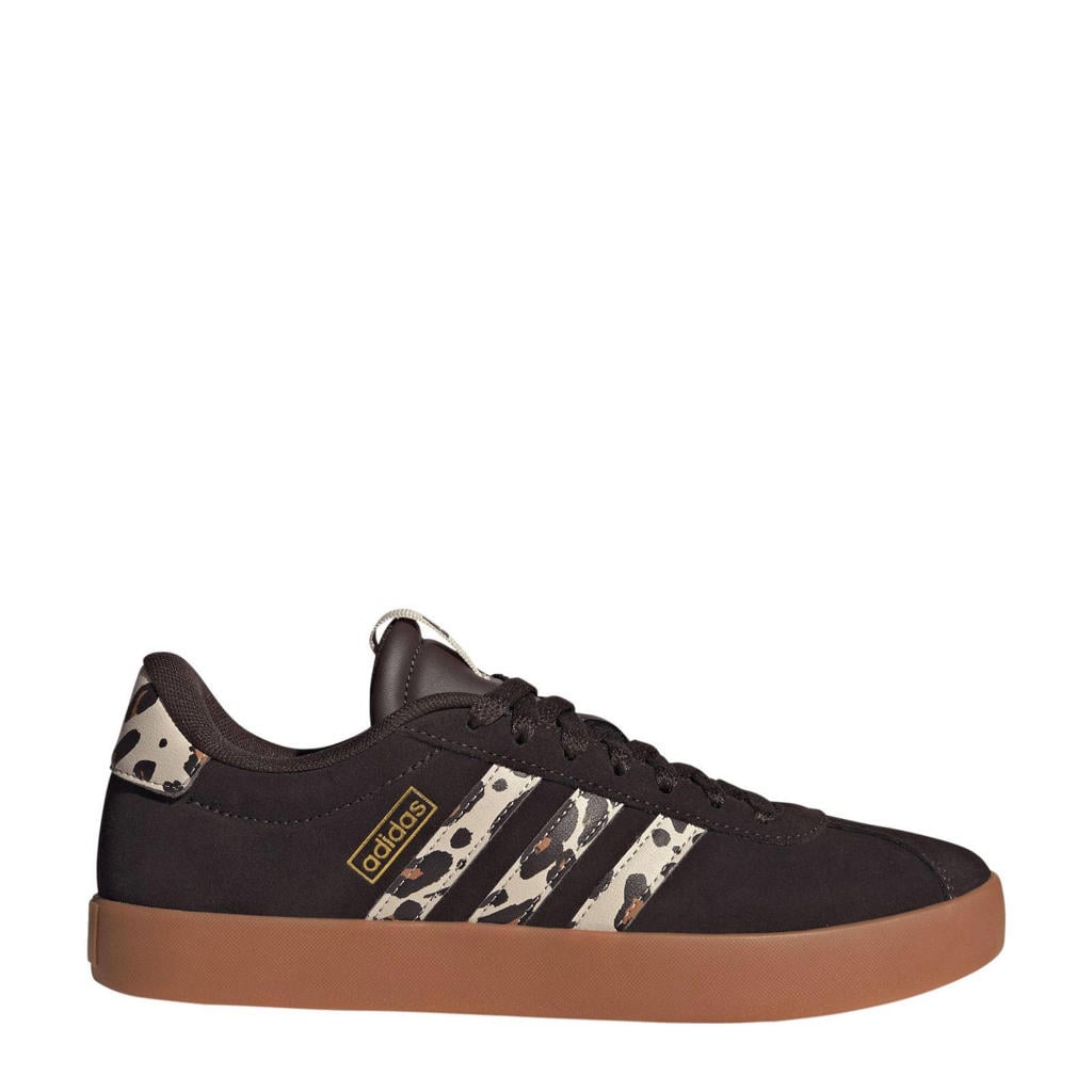 Bruine dames adidas Sportswear VL Court 3.0 suede sneakers met veters en dierenprint