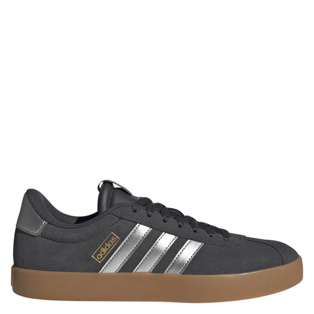 Antraciet en zilverkleurige dames adidas Sportswear VL Court 3.0 suede sneakers met veters