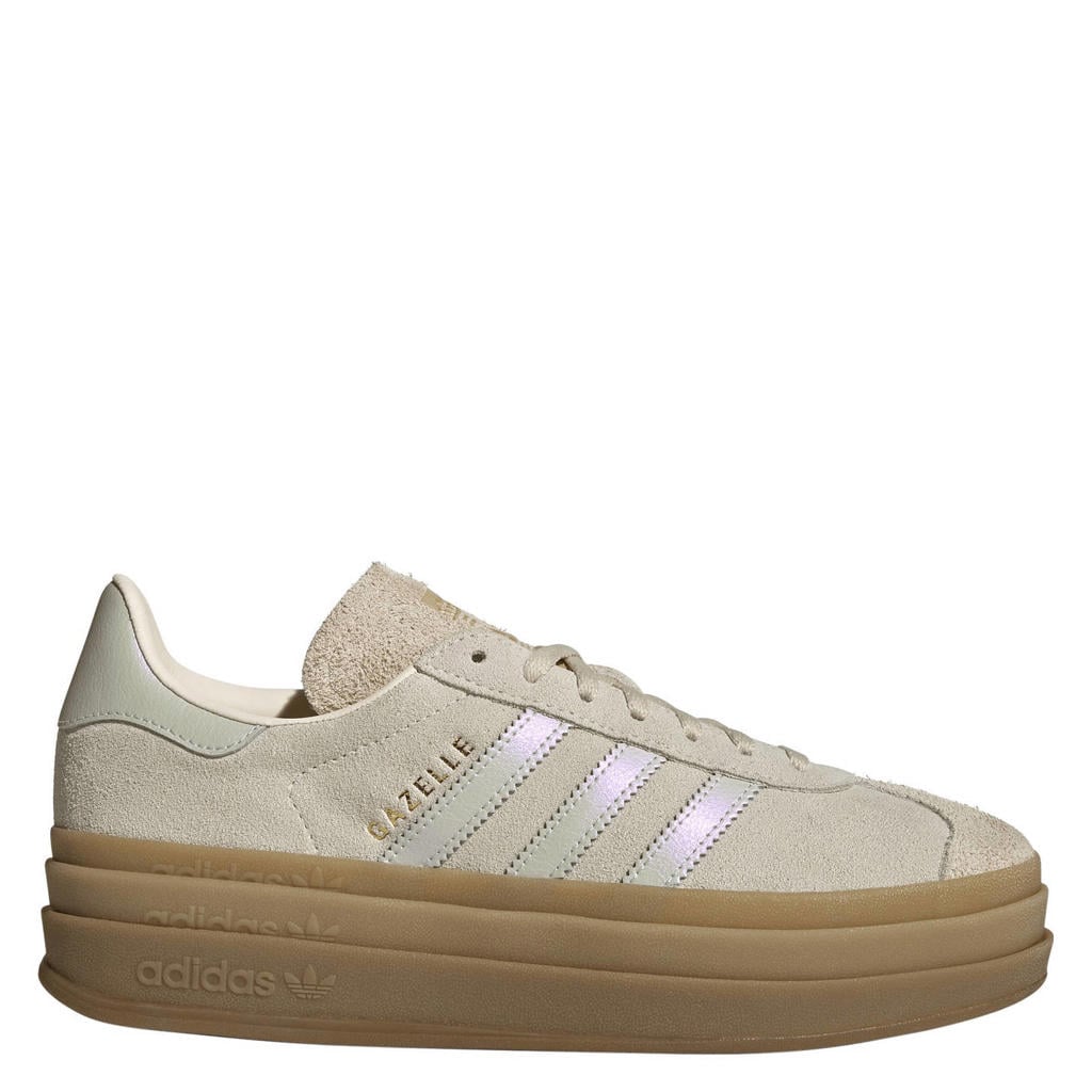 Ecru en lichtgrijze dames adidas Originals Gazelle Bold sneakers van suèdeleer met veters
