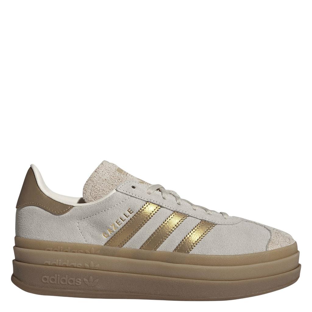 Ecru en gouden dames adidas Originals Gazelle Bold sneakers mat van suèdeleer met veters