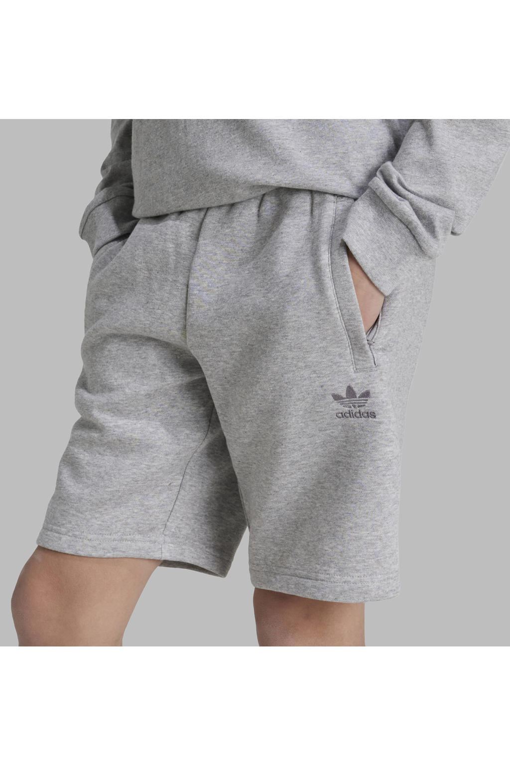 Grijze jongens en meisjes adidas Originals sweatshort van katoen met regular fit, regular waist en effen