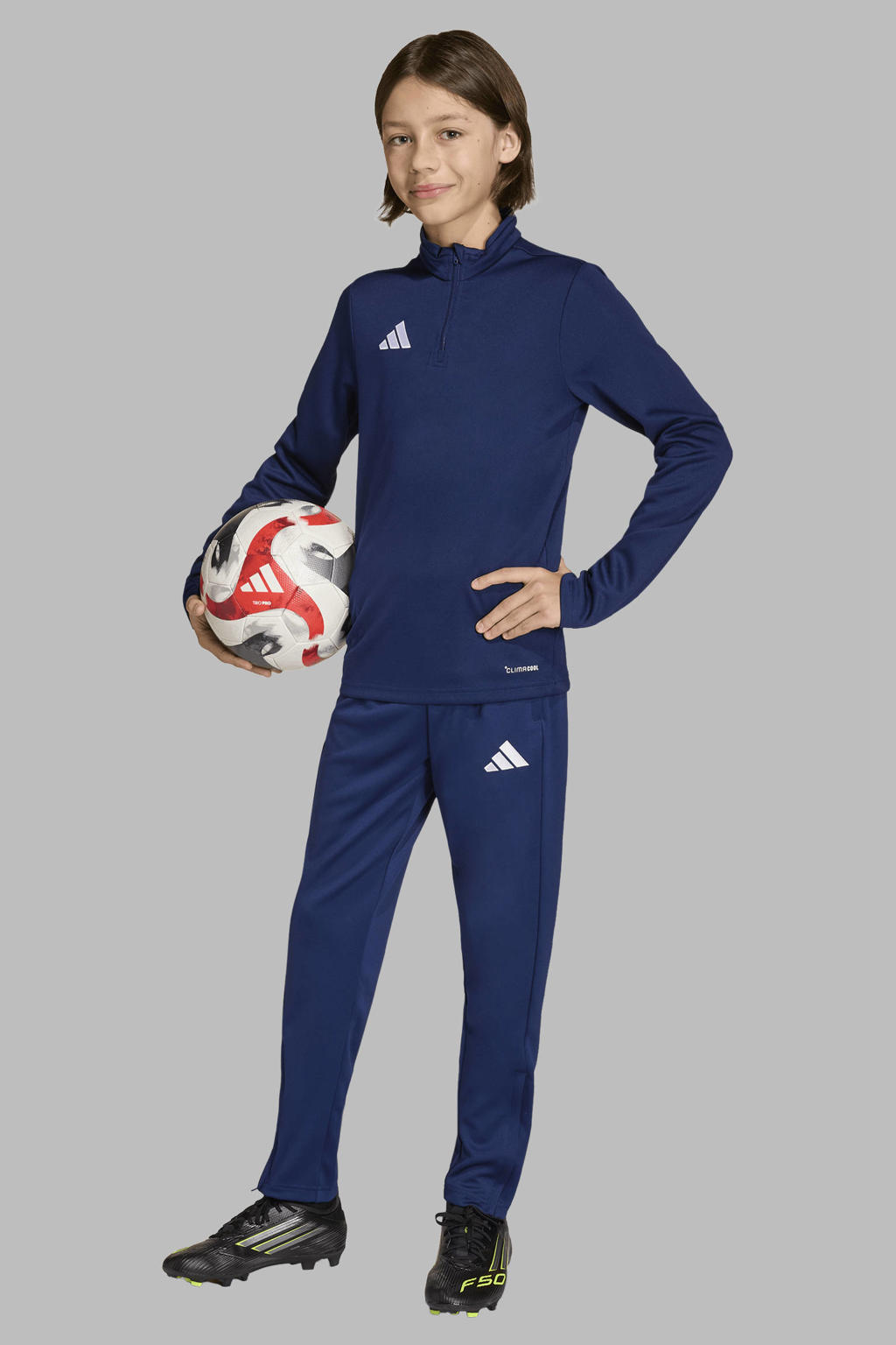 Blauwe jongens en meisjes adidas Performance Junior trainingbroek Entrada26 van polyester met elastische tailleband met koord