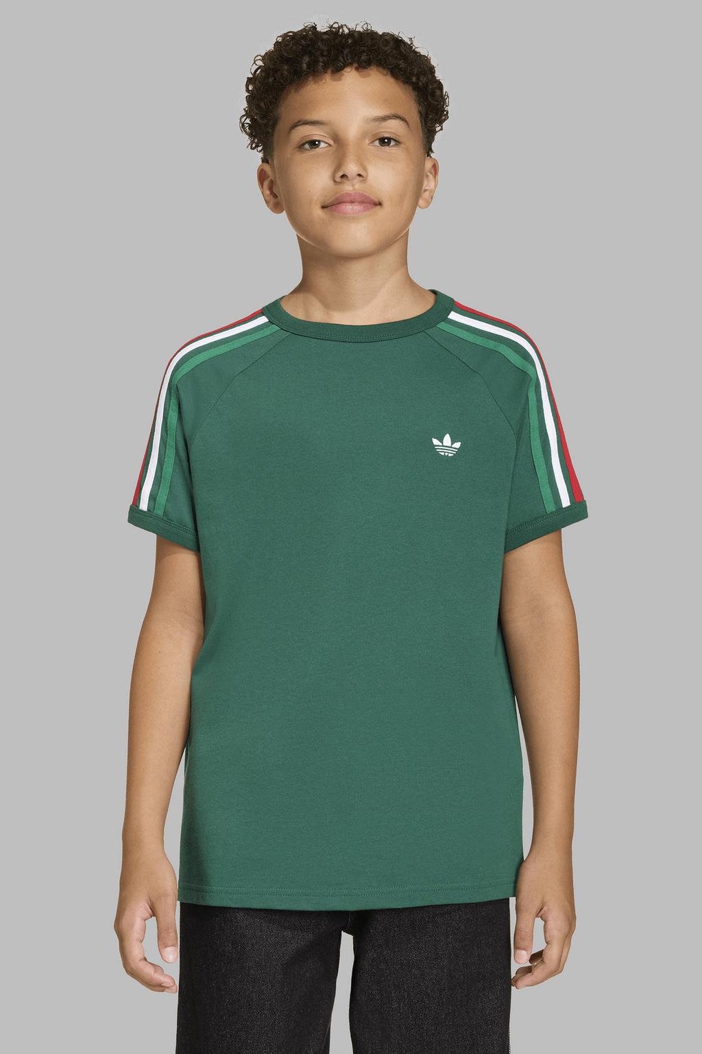 Groene jongens en meisjes adidas Originals T-shirt van katoen met strepenprint, korte mouwen en ronde hals