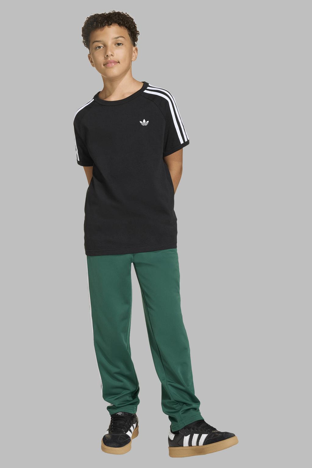 Zwarte jongens en meisjes adidas Originals T-shirt van katoen met strepenprint, korte mouwen en ronde hals