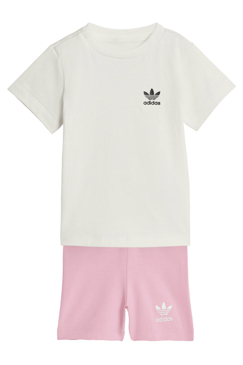Wit en roze meisjes adidas Originals T-shirt short van katoen met effen, korte mouwen, ronde hals en drukknoopsluiting