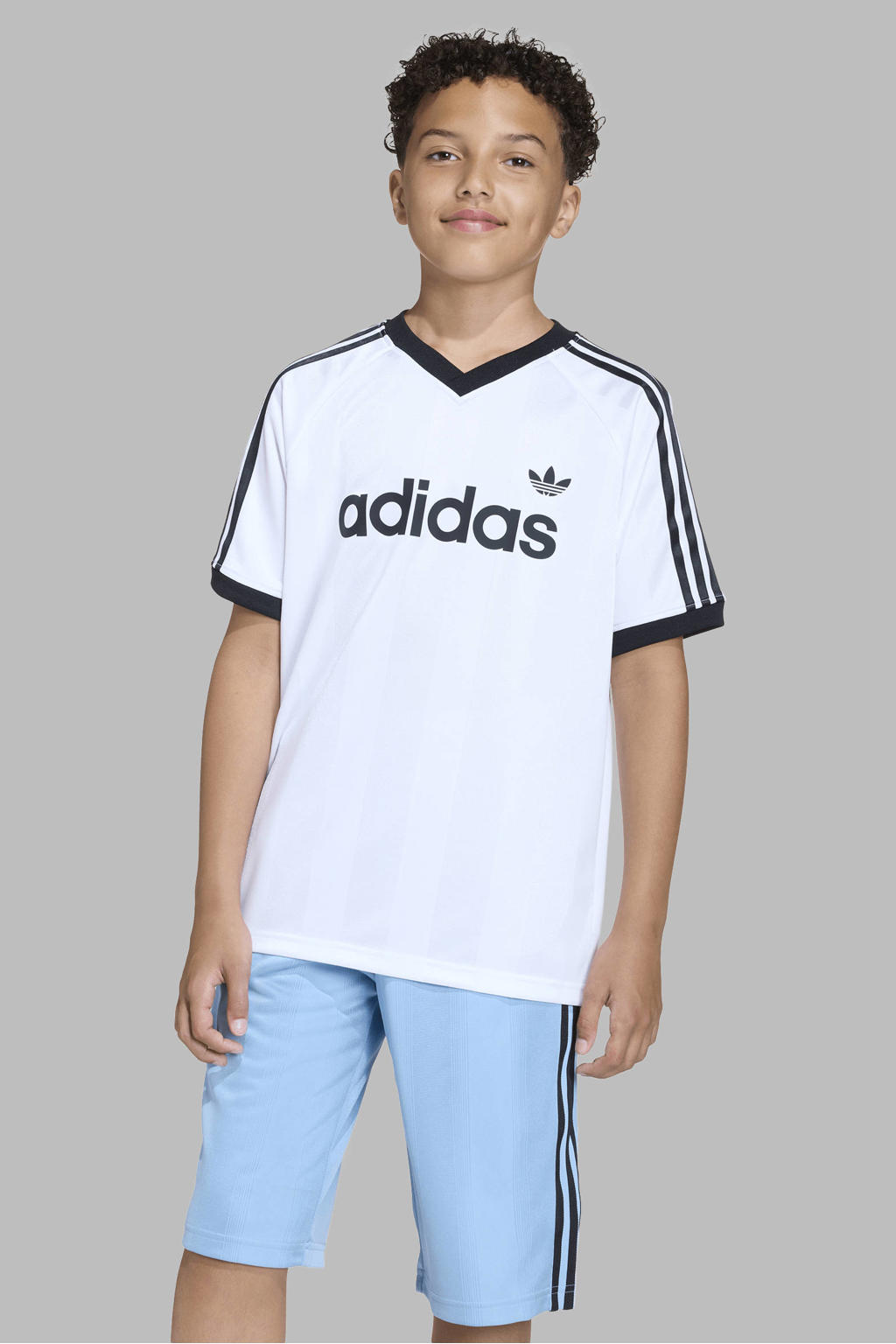 Wit en zwarte jongens en meisjes adidas Originals T-shirt van polyester met logo dessin en korte mouwen