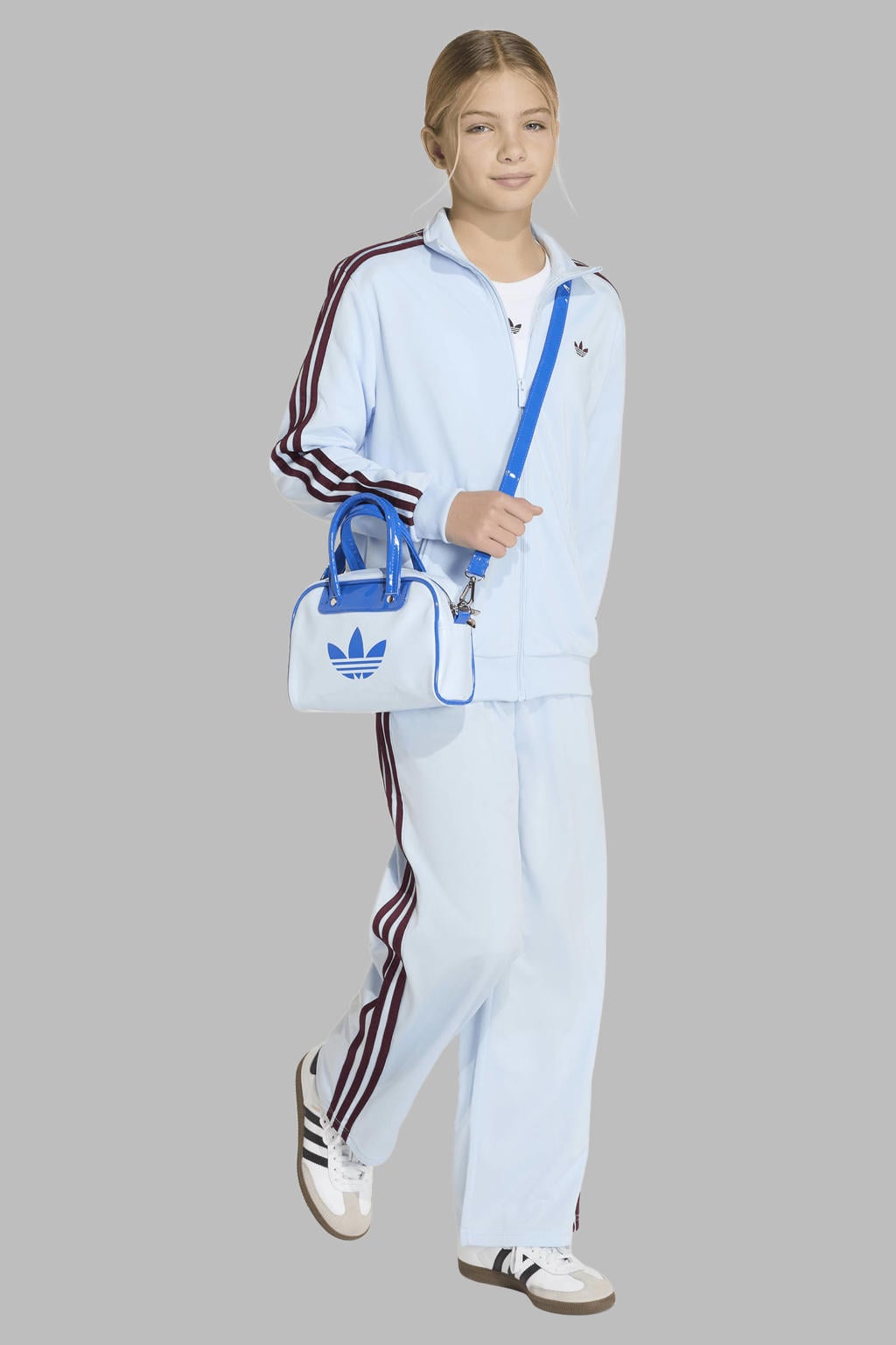 Lichtblauw en bruine jongens en meisjes adidas Originals Firebird loose trainingsbroek van polyester met elastische tailleband met koord