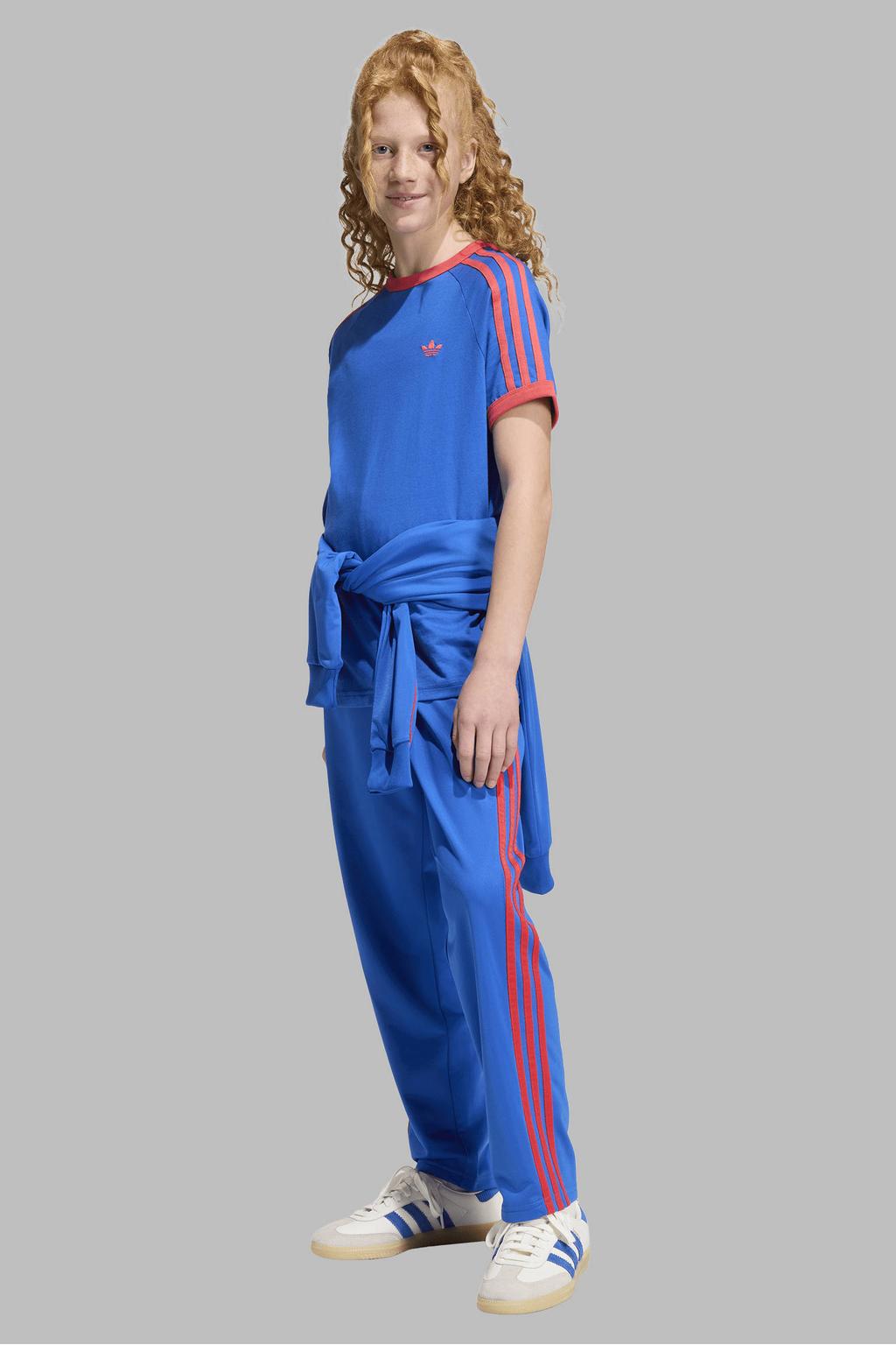 Kobaltblauw en rode jongens en meisjes adidas Originals Firebird trainingsbroek kobalt van polyester met elastische tailleband met koord en effen