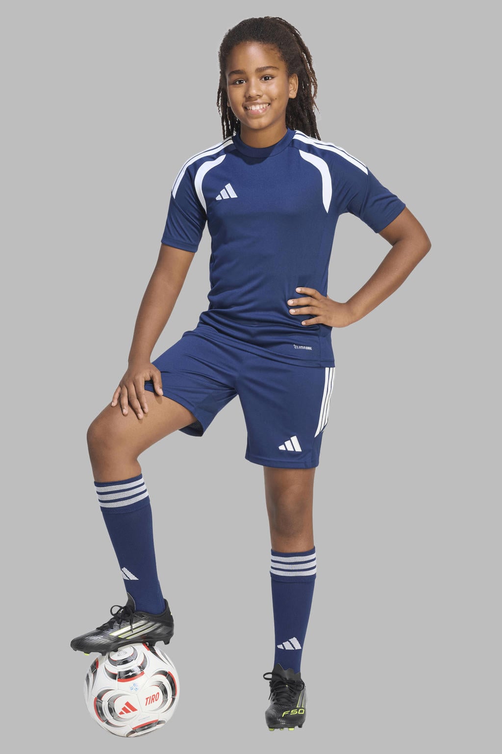 Blauwe jongens en meisjes adidas Performance Junior voetbalshort Tiro26 van polyester