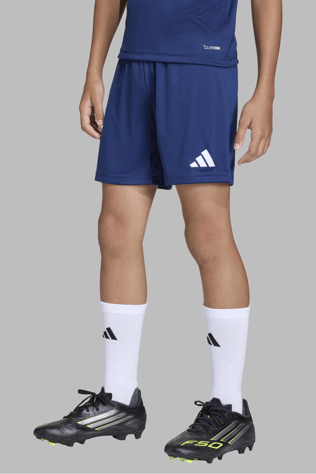 Donkerblauwe jongens en meisjes adidas Performance Junior voetbalshort Entrada26 van polyester
