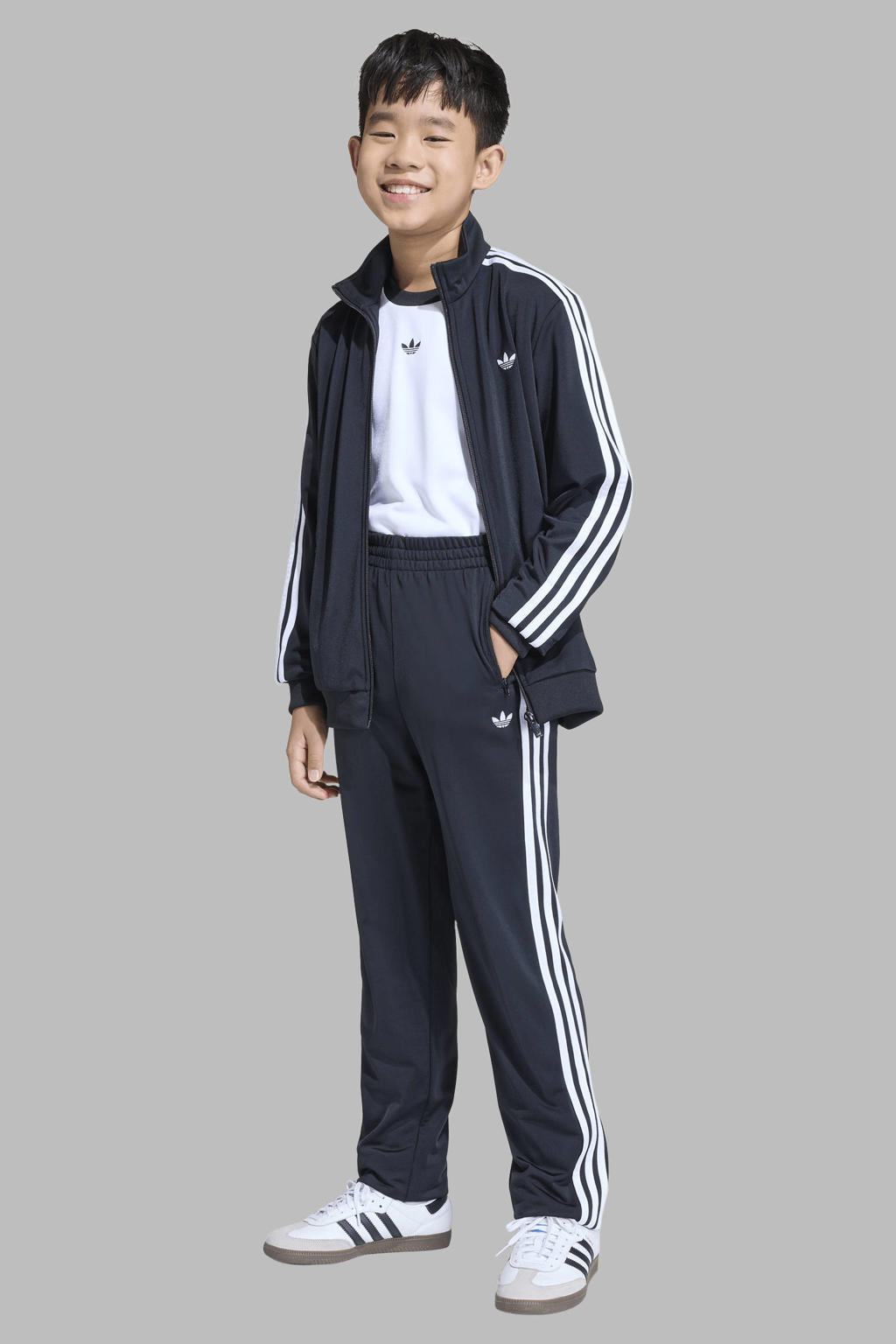 Zwarte jongens en meisjes adidas Originals Firebird trainingsbroek van polyester met elastische tailleband met koord en effen