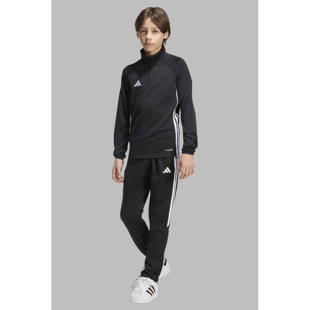 Zwarte jongens en meisjes adidas Performance voetbalshirt Tiro van polyester met lange mouwen, opstaande kraag en halve rits