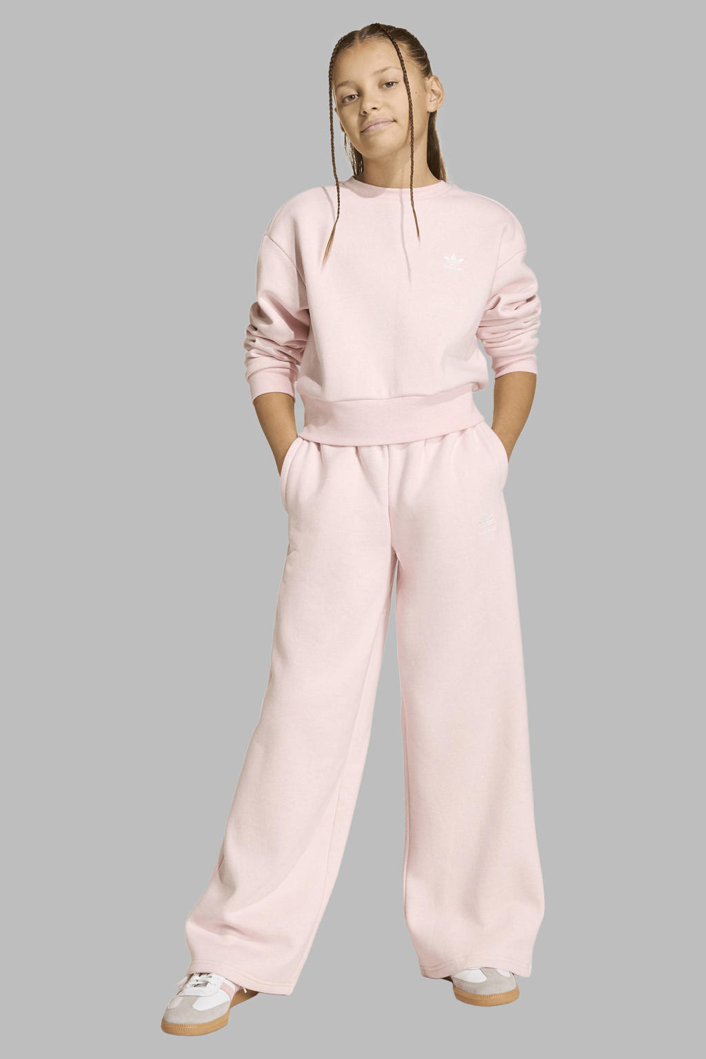 Roze meisjes adidas Originals joggingbroek van katoen met elastische tailleband met koord en effen