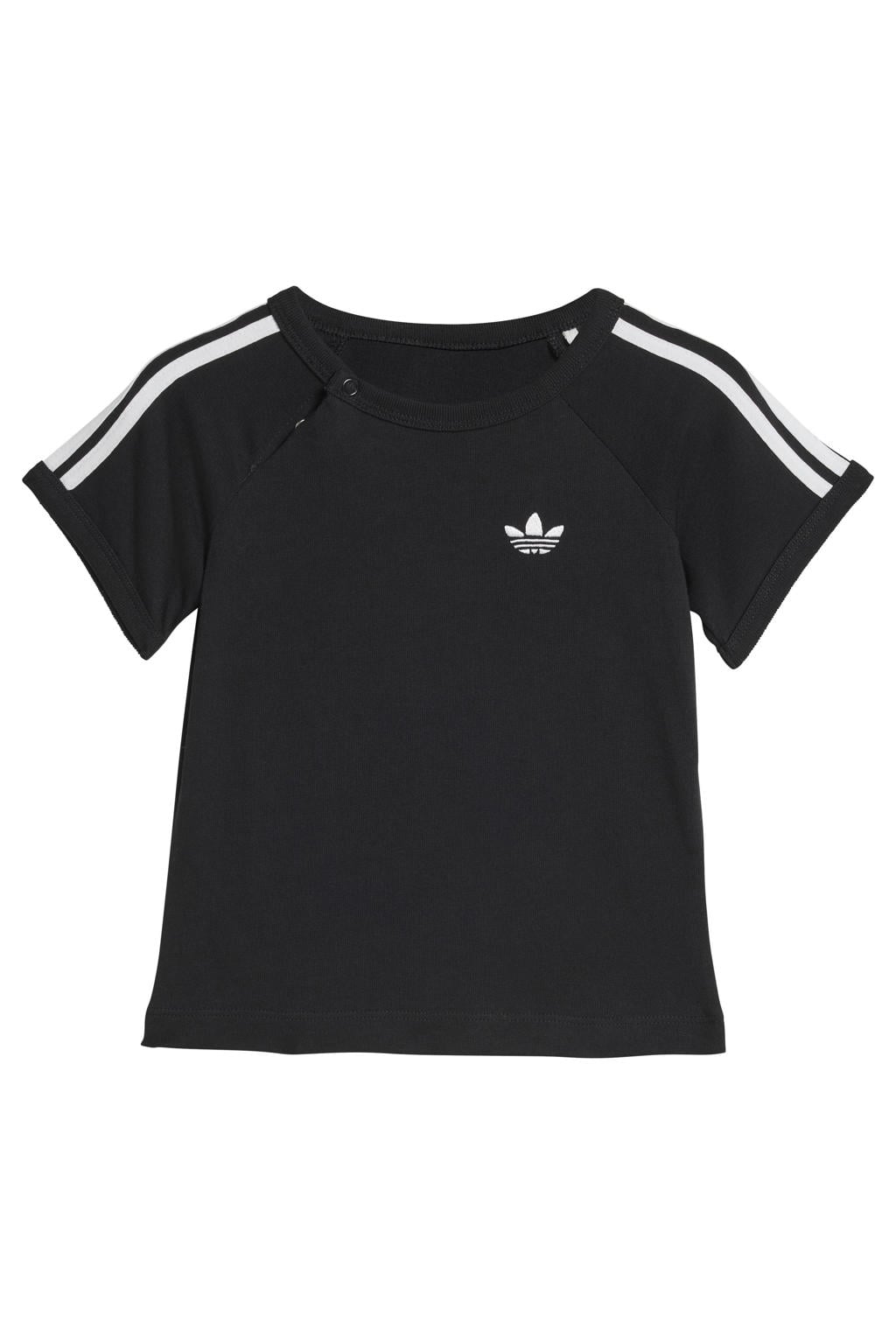 Zwarte jongens en meisjes adidas Originals T-shirt van katoen met effen, korte mouwen en ronde hals