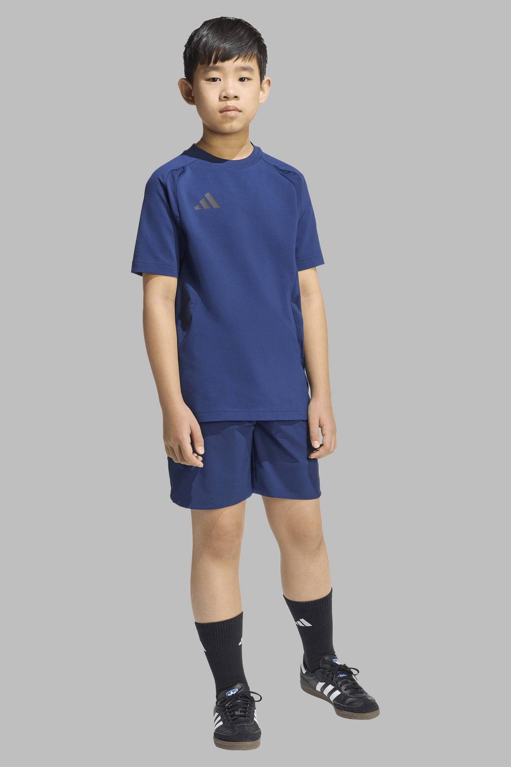 Blauwe jongens en meisjes adidas Performance Junior voetbalshirt Tiro Travel van katoen met korte mouwen