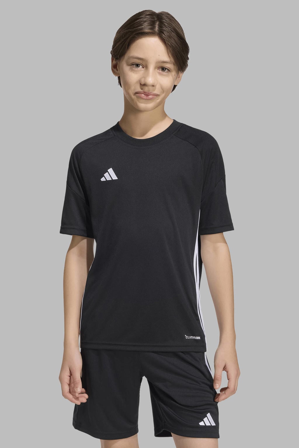 Zwart en witte jongens en meisjes adidas Performance junior voetbalshirt Tiro van polyester met korte mouwen
