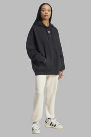 thumbnail: Zwarte dames adidas Originals oversized hoodie van sweat materiaal met effen, lange mouwen en capuchon