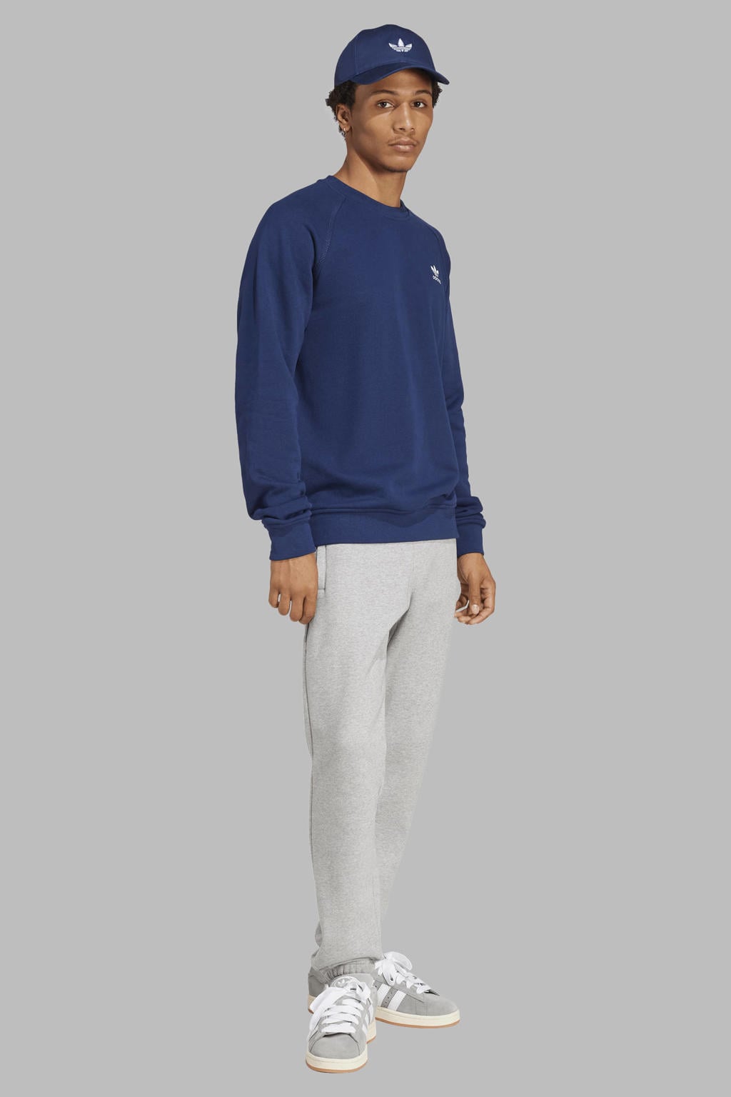 Donkerblauwe heren adidas Originals sportsweater Crew met effen, lange mouwen en ronde hals