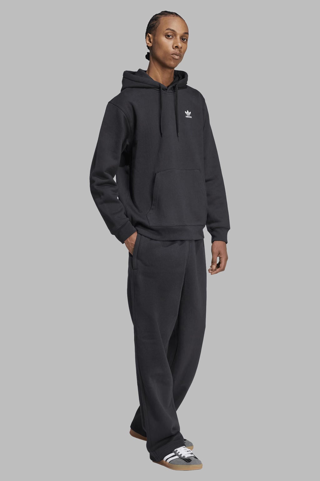 Zwarte heren adidas Originals hoodie van sweat materiaal met effen, lange mouwen en capuchon