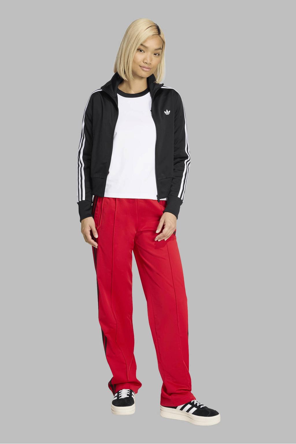 Zwart en witte dames adidas Originals Firebird trainingsjack Classic van polyester met meerkleurige print, lange mouwen, opstaande kraag en ritssluiting